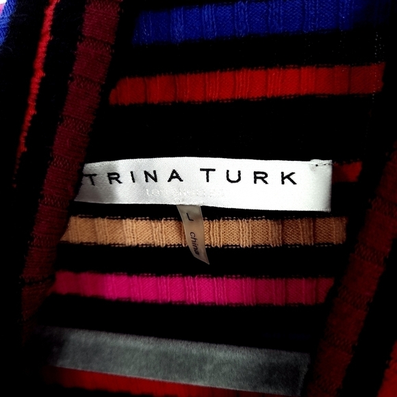 Trina Turk - Black & Multicolored Striped Ribbed Turtleneck size large - Picture 3 of 5